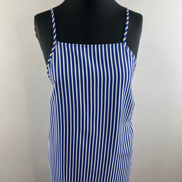 ASOS Blue White Striped Square Neck Spaghetti Strap Cinched Shift Dress Sz 10 M - Picture 6 of 8